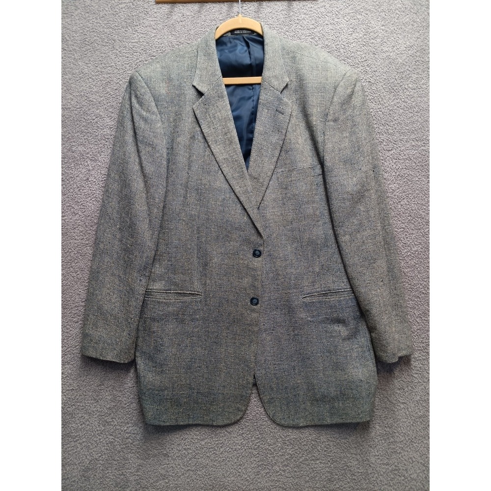 Towncraft Men's 100% Silk Tweed Sport Coat Blazer 46L Gray/Blue 2-Button Lined